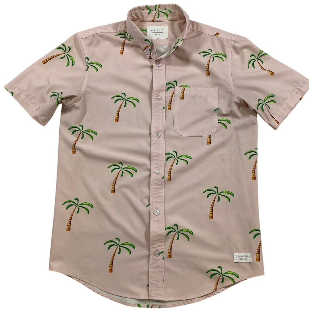 DUVIN DESIGN COMPANY Pink Palm Tree Short Sleeve Button Up Shirt Men's‎ Small
